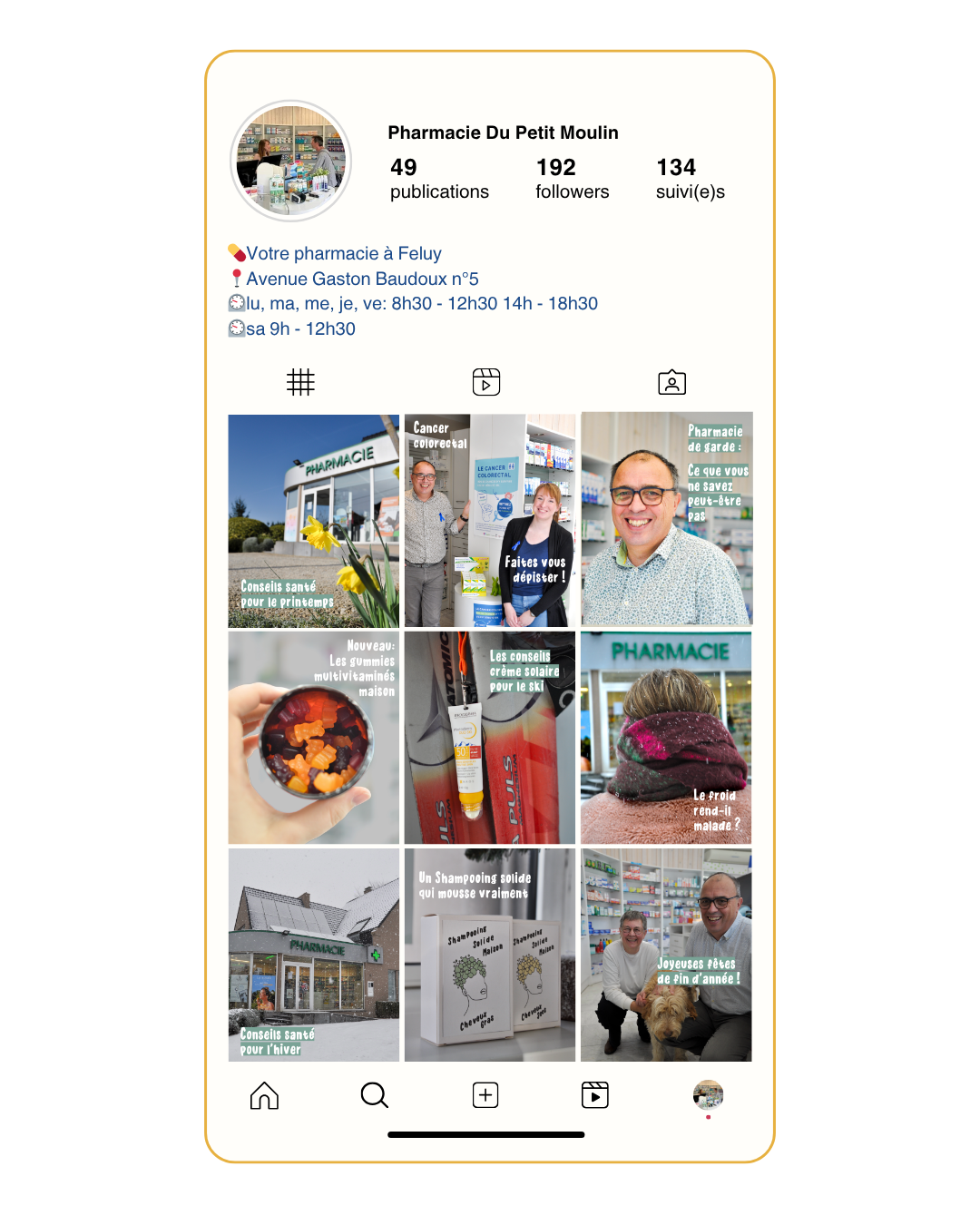 Publication réseaux sociaux réalisée pour la Pharmacie du Petit Moulin par IZI VIZI